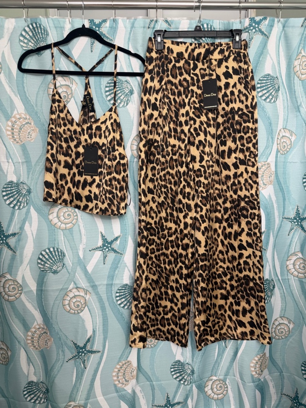 Drew Drew Leopard Print Wide-Leg Pants & Cami Set - Tan/Black